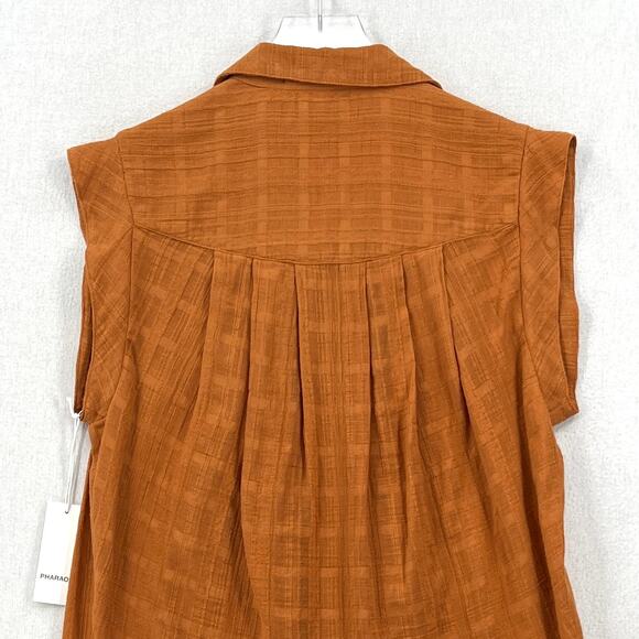 PHAROAH COLLECTION Audrey Band Sleeve Shirt Womens Medium Gossamer Check Cotton - Picture 7 of 14